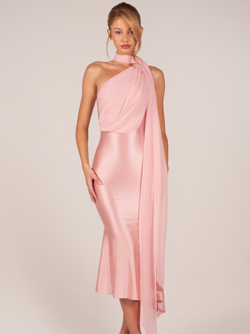 Oh Polly Scarf-Detail Midaxi Dress in Blush 6